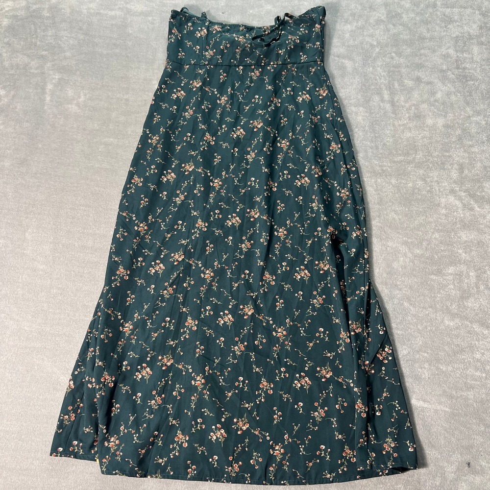 Shein Frenchy Womens Midi Dress M Green Teal Floral Sweetheart Slit Cottagecore - Picture 6 of 7